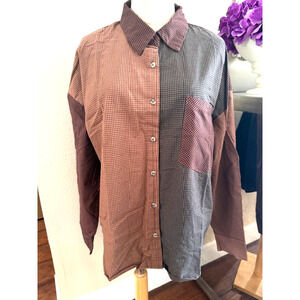 Blu Pepper Shirt Womens Large XL 90's Inspired Patchwork Plaid Button Up Cotton